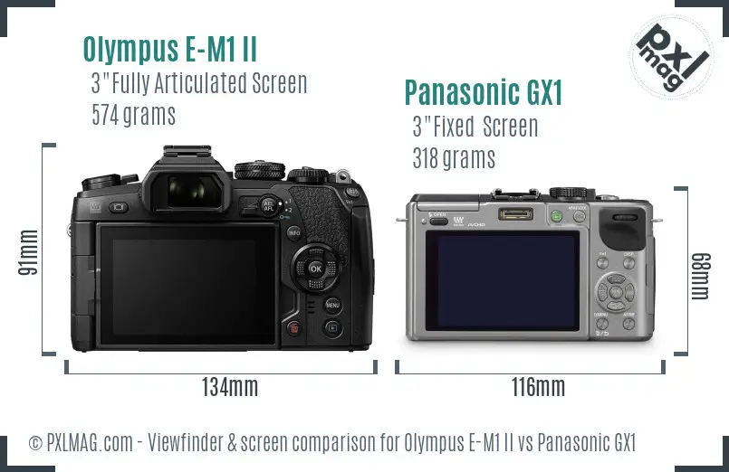 Olympus E-M1 II vs Panasonic GX1 Screen and Viewfinder comparison