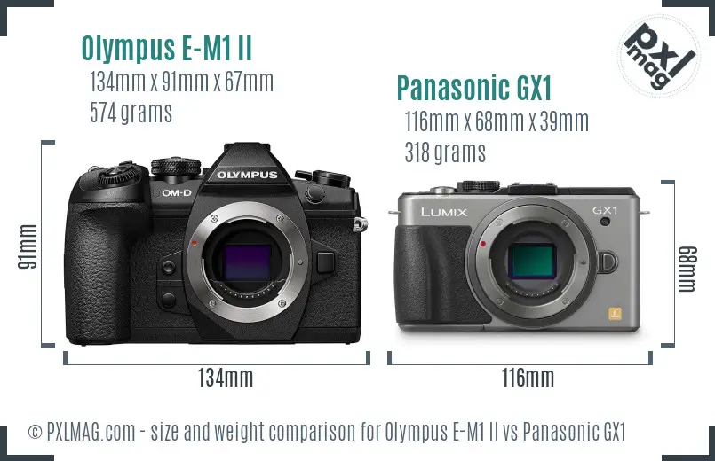 Olympus E-M1 II vs Panasonic GX1 size comparison