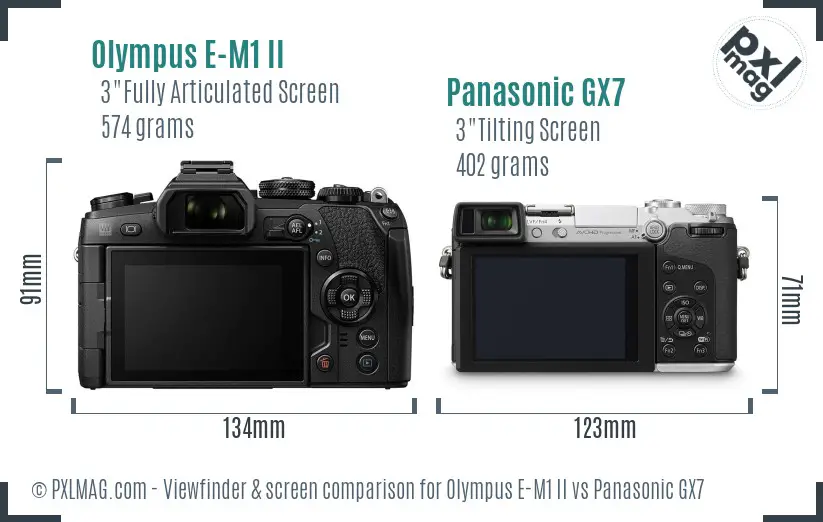 Olympus E-M1 II vs Panasonic GX7 Screen and Viewfinder comparison