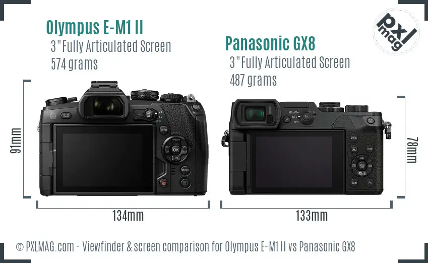 Olympus E-M1 II vs Panasonic GX8 Screen and Viewfinder comparison