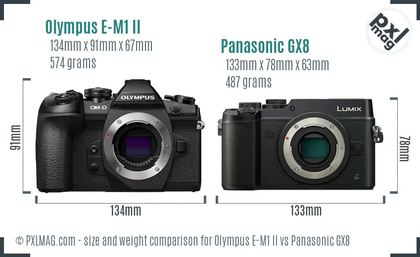 Olympus E-M1 II vs Panasonic GX8 size comparison