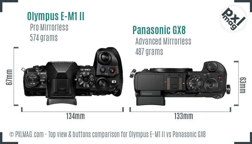 Olympus E-M1 II vs Panasonic GX8 top view buttons comparison