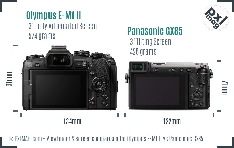 Olympus E-M1 II vs Panasonic GX85 Screen and Viewfinder comparison