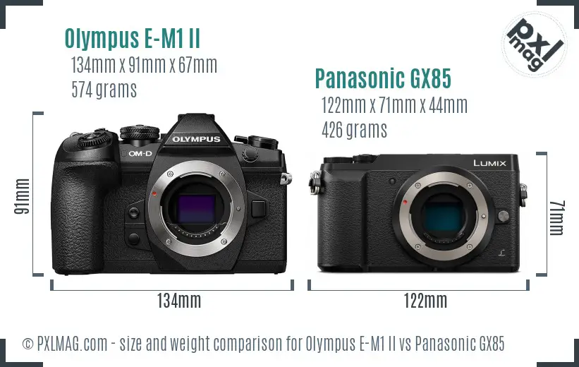 Olympus E-M1 II vs Panasonic GX85 size comparison