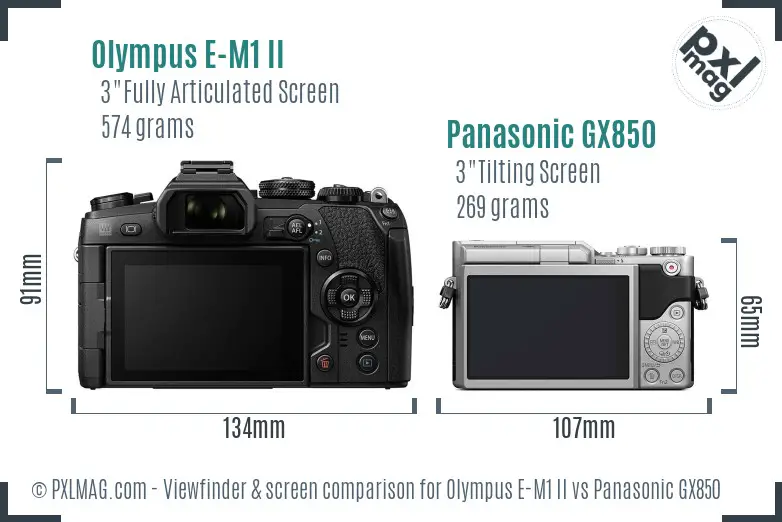Olympus E-M1 II vs Panasonic GX850 Screen and Viewfinder comparison