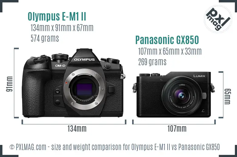 Olympus E-M1 II vs Panasonic GX850 size comparison