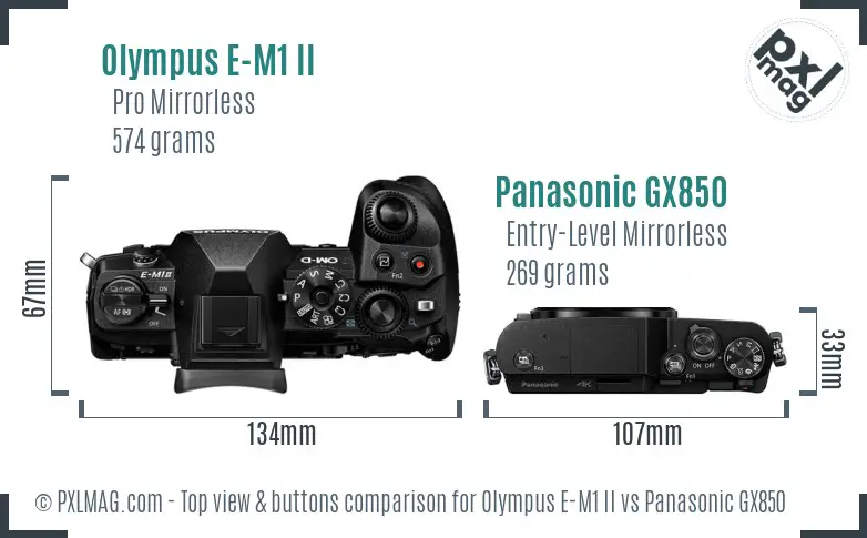 Olympus E-M1 II vs Panasonic GX850 top view buttons comparison