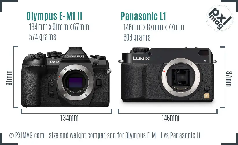 Olympus E-M1 II vs Panasonic L1 size comparison