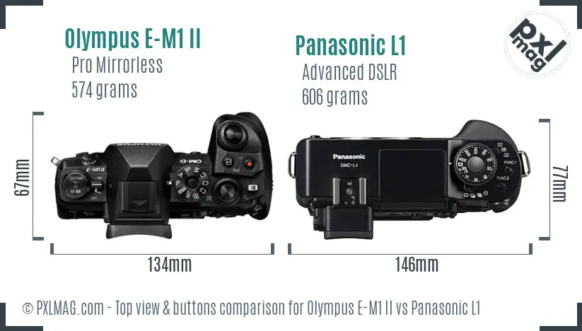 Olympus E-M1 II vs Panasonic L1 top view buttons comparison