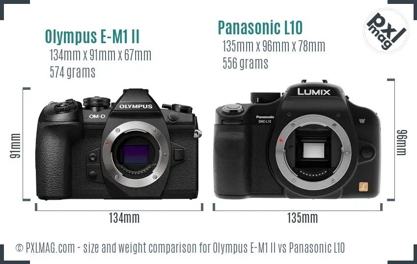 Olympus E-M1 II vs Panasonic L10 size comparison