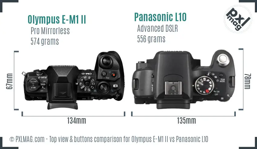 Olympus E-M1 II vs Panasonic L10 top view buttons comparison