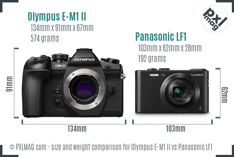 Olympus E-M1 II vs Panasonic LF1 size comparison