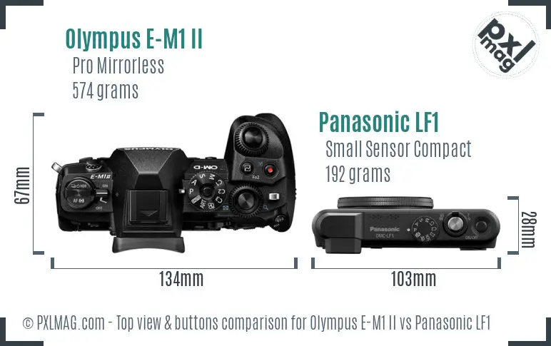 Olympus E-M1 II vs Panasonic LF1 top view buttons comparison