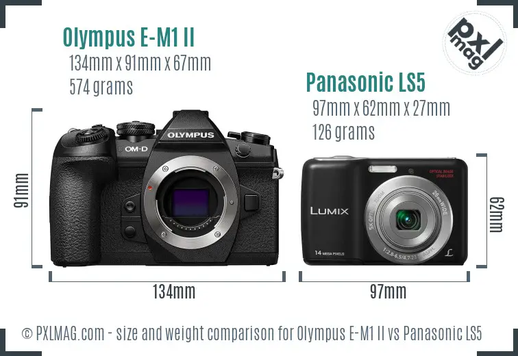 Olympus E-M1 II vs Panasonic LS5 size comparison