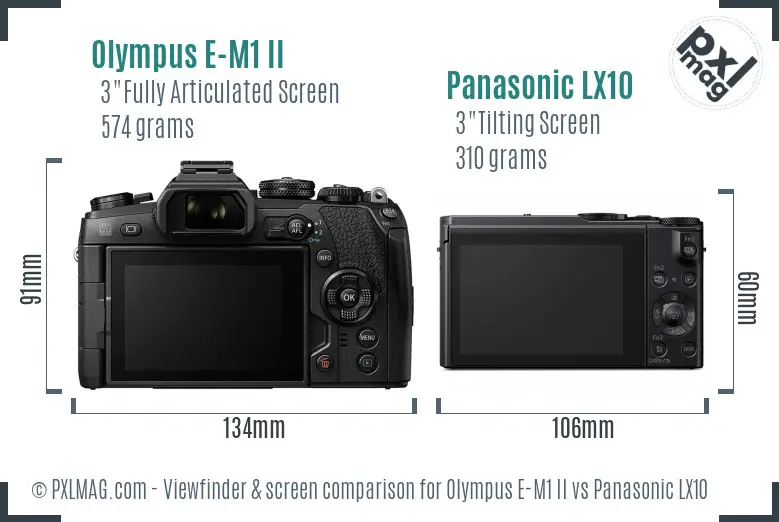 Olympus E-M1 II vs Panasonic LX10 Screen and Viewfinder comparison