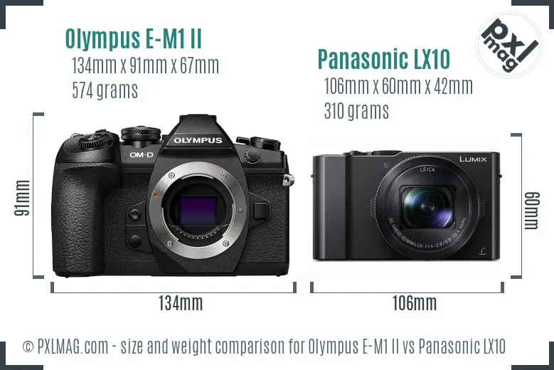 Olympus E-M1 II vs Panasonic LX10 size comparison