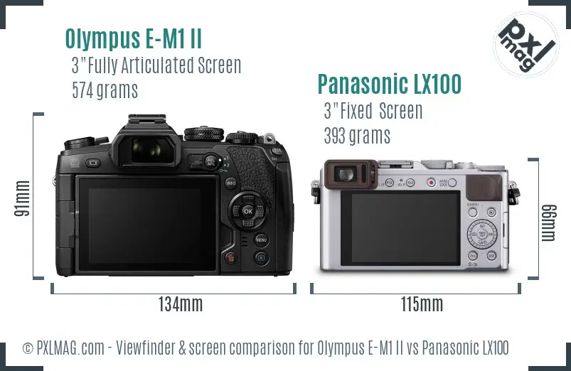 Olympus E-M1 II vs Panasonic LX100 Screen and Viewfinder comparison