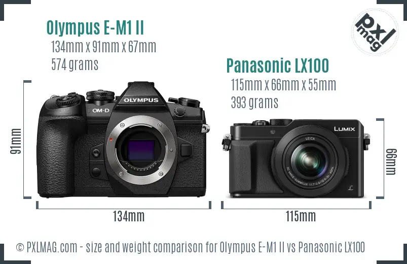 Olympus E-M1 II vs Panasonic LX100 size comparison