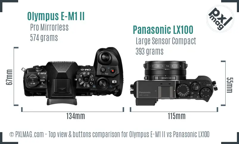 Olympus E-M1 II vs Panasonic LX100 top view buttons comparison