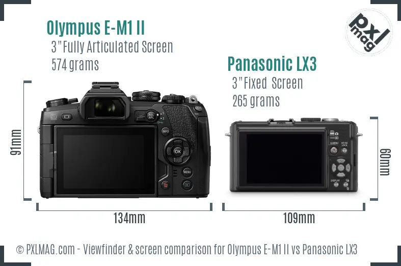 Olympus E-M1 II vs Panasonic LX3 Screen and Viewfinder comparison