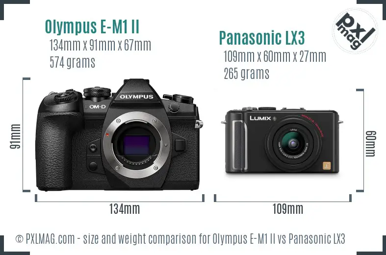 Olympus E-M1 II vs Panasonic LX3 size comparison