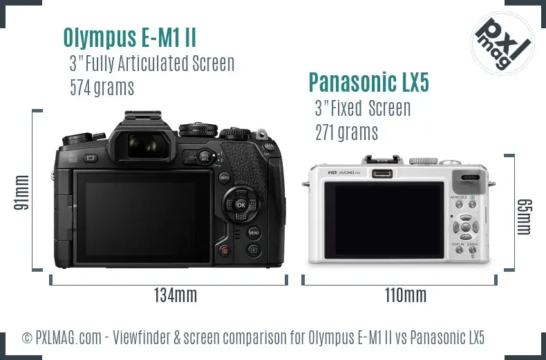 Olympus E-M1 II vs Panasonic LX5 Screen and Viewfinder comparison