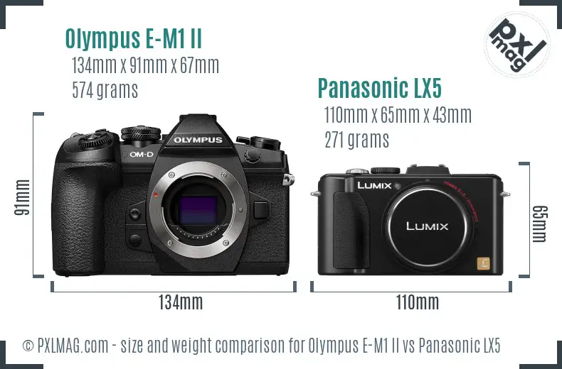 Olympus E-M1 II vs Panasonic LX5 size comparison