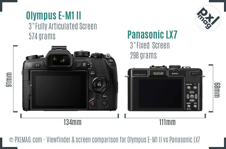 Olympus E-M1 II vs Panasonic LX7 Screen and Viewfinder comparison