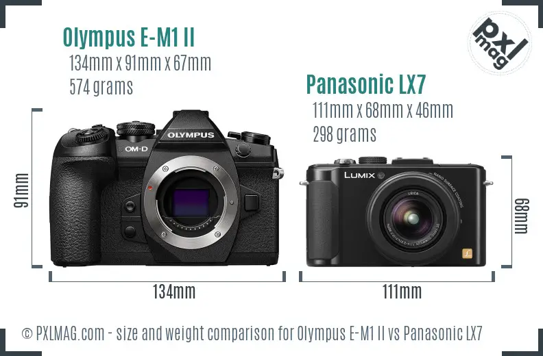 Olympus E-M1 II vs Panasonic LX7 size comparison