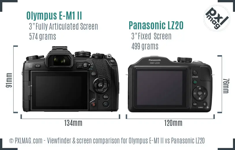 Olympus E-M1 II vs Panasonic LZ20 Screen and Viewfinder comparison