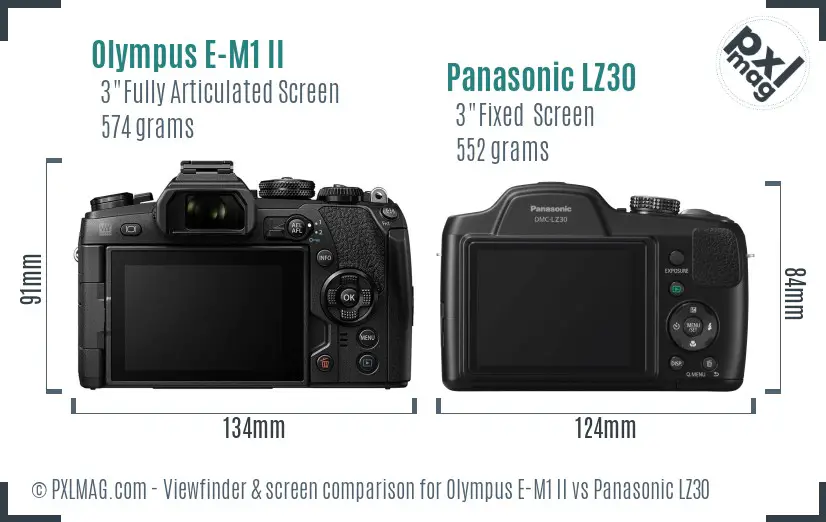 Olympus E-M1 II vs Panasonic LZ30 Screen and Viewfinder comparison