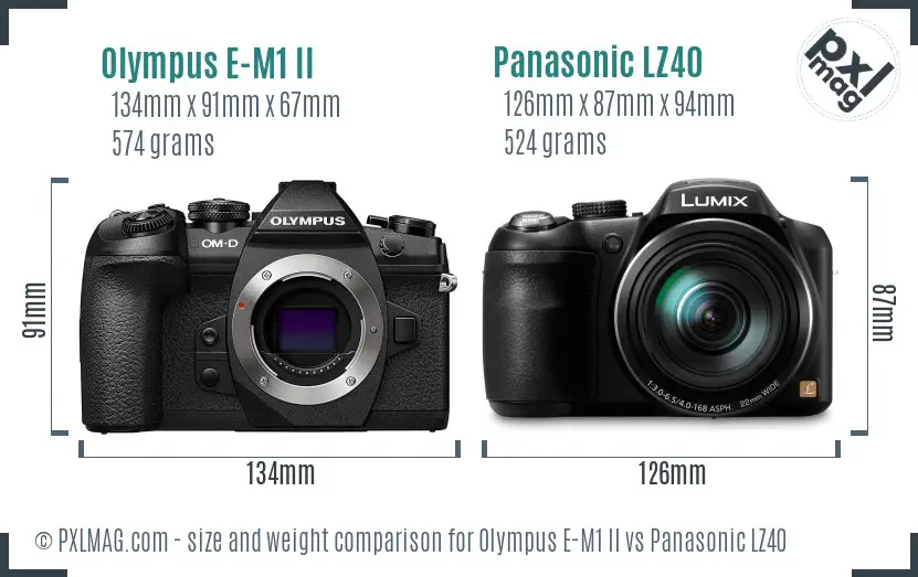 Olympus E-M1 II vs Panasonic LZ40 size comparison