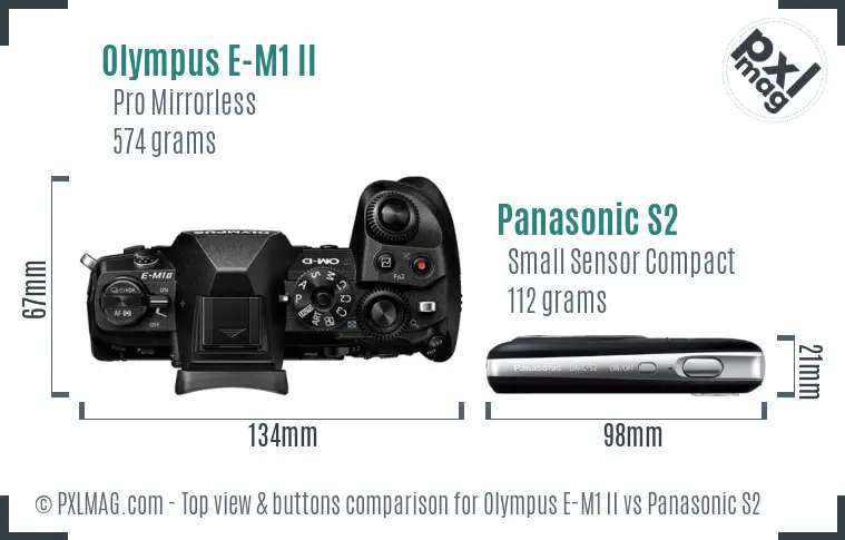 Olympus E-M1 II vs Panasonic S2 top view buttons comparison