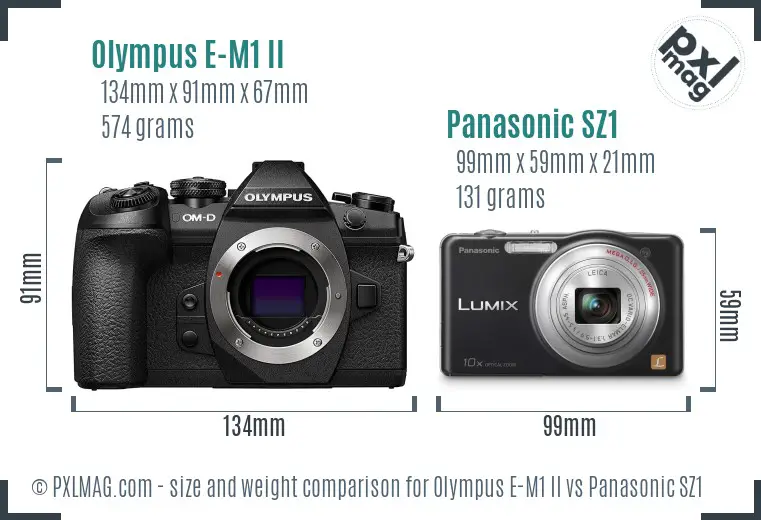 Olympus E-M1 II vs Panasonic SZ1 size comparison