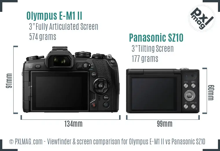 Olympus E-M1 II vs Panasonic SZ10 Screen and Viewfinder comparison