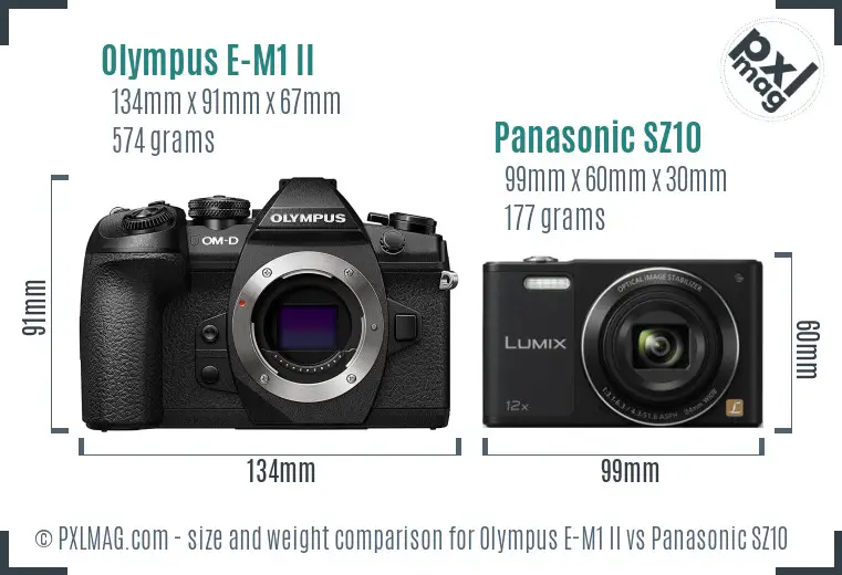 Olympus E-M1 II vs Panasonic SZ10 size comparison