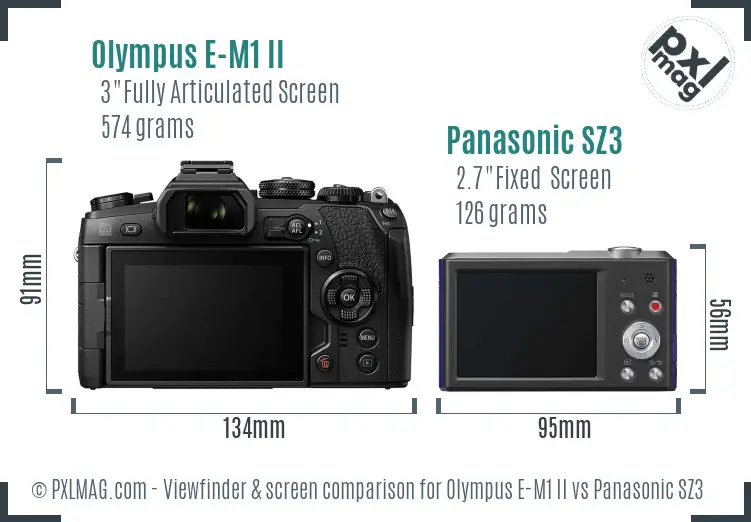 Olympus E-M1 II vs Panasonic SZ3 Screen and Viewfinder comparison