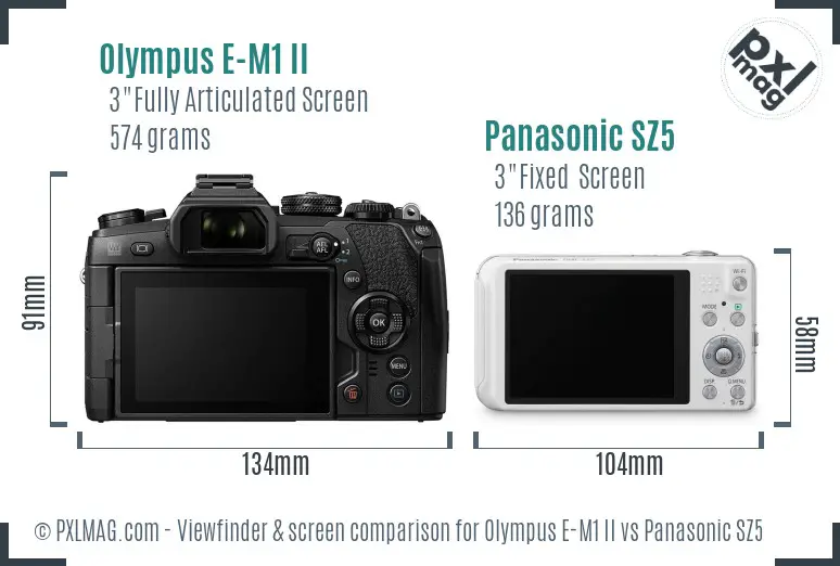 Olympus E-M1 II vs Panasonic SZ5 Screen and Viewfinder comparison