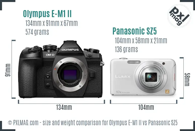 Olympus E-M1 II vs Panasonic SZ5 size comparison