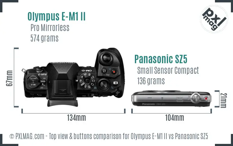 Olympus E-M1 II vs Panasonic SZ5 top view buttons comparison