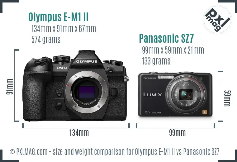 Olympus E-M1 II vs Panasonic SZ7 size comparison