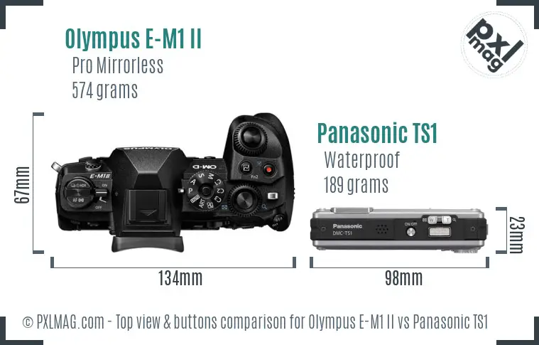 Olympus E-M1 II vs Panasonic TS1 top view buttons comparison