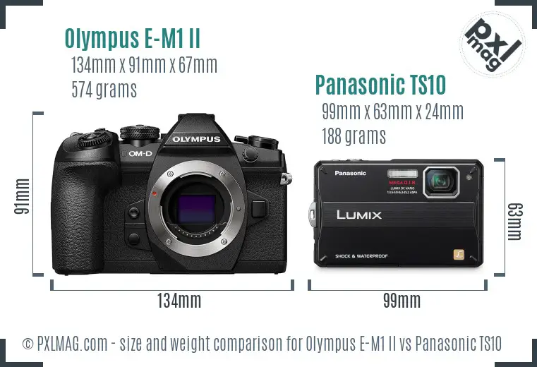 Olympus E-M1 II vs Panasonic TS10 size comparison