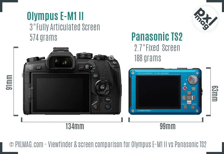 Olympus E-M1 II vs Panasonic TS2 Screen and Viewfinder comparison