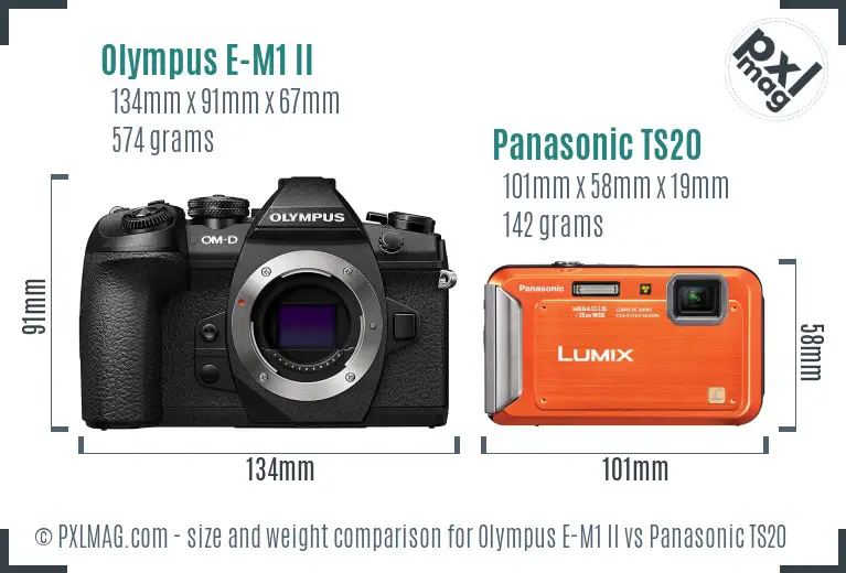 Olympus E-M1 II vs Panasonic TS20 size comparison