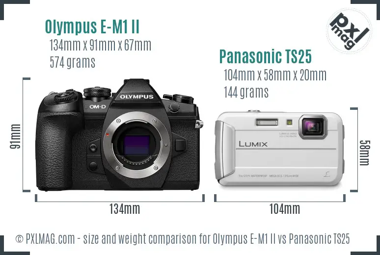 Olympus E-M1 II vs Panasonic TS25 size comparison Olympus E-M1 II vs Panasonic TS25 size comparison
