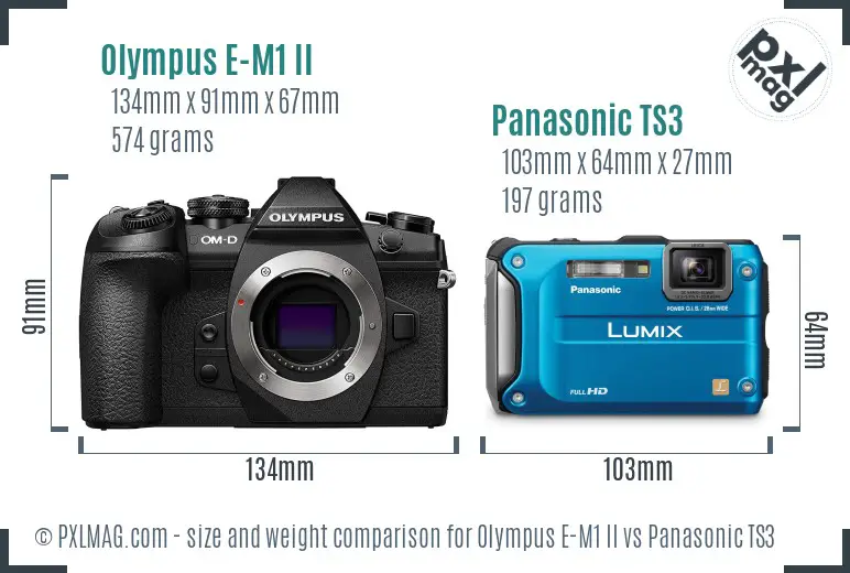 Olympus E-M1 II vs Panasonic TS3 size comparison