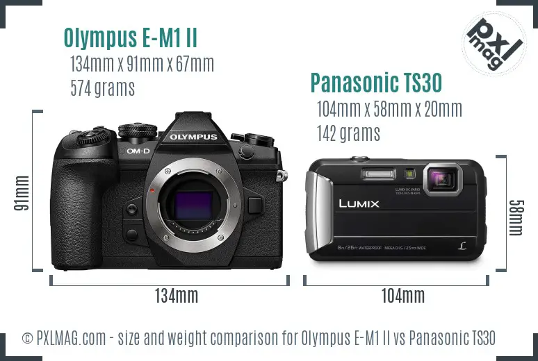 Olympus E-M1 II vs Panasonic TS30 size comparison