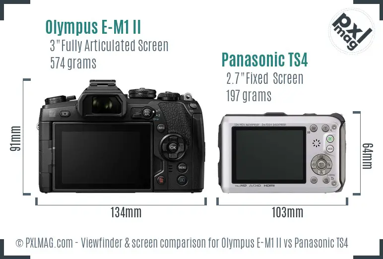 Olympus E-M1 II vs Panasonic TS4 Screen and Viewfinder comparison