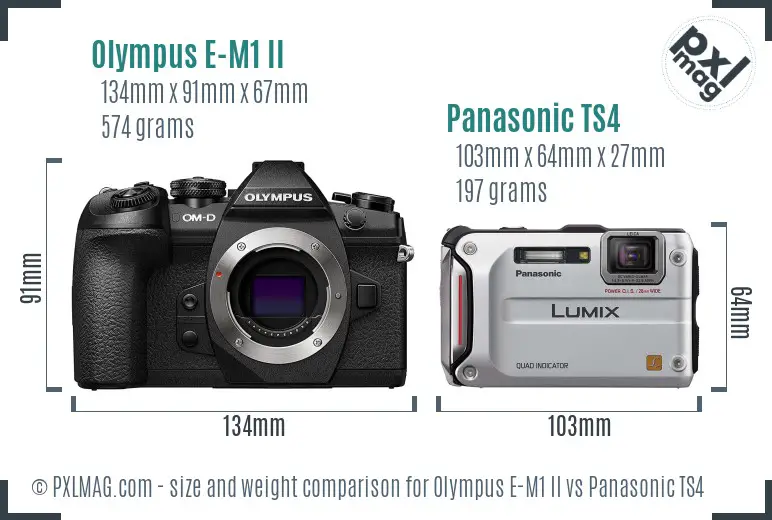 Olympus E-M1 II vs Panasonic TS4 size comparison